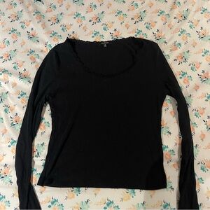 Ambiance Black Ribbed Long Sleeve Blouse